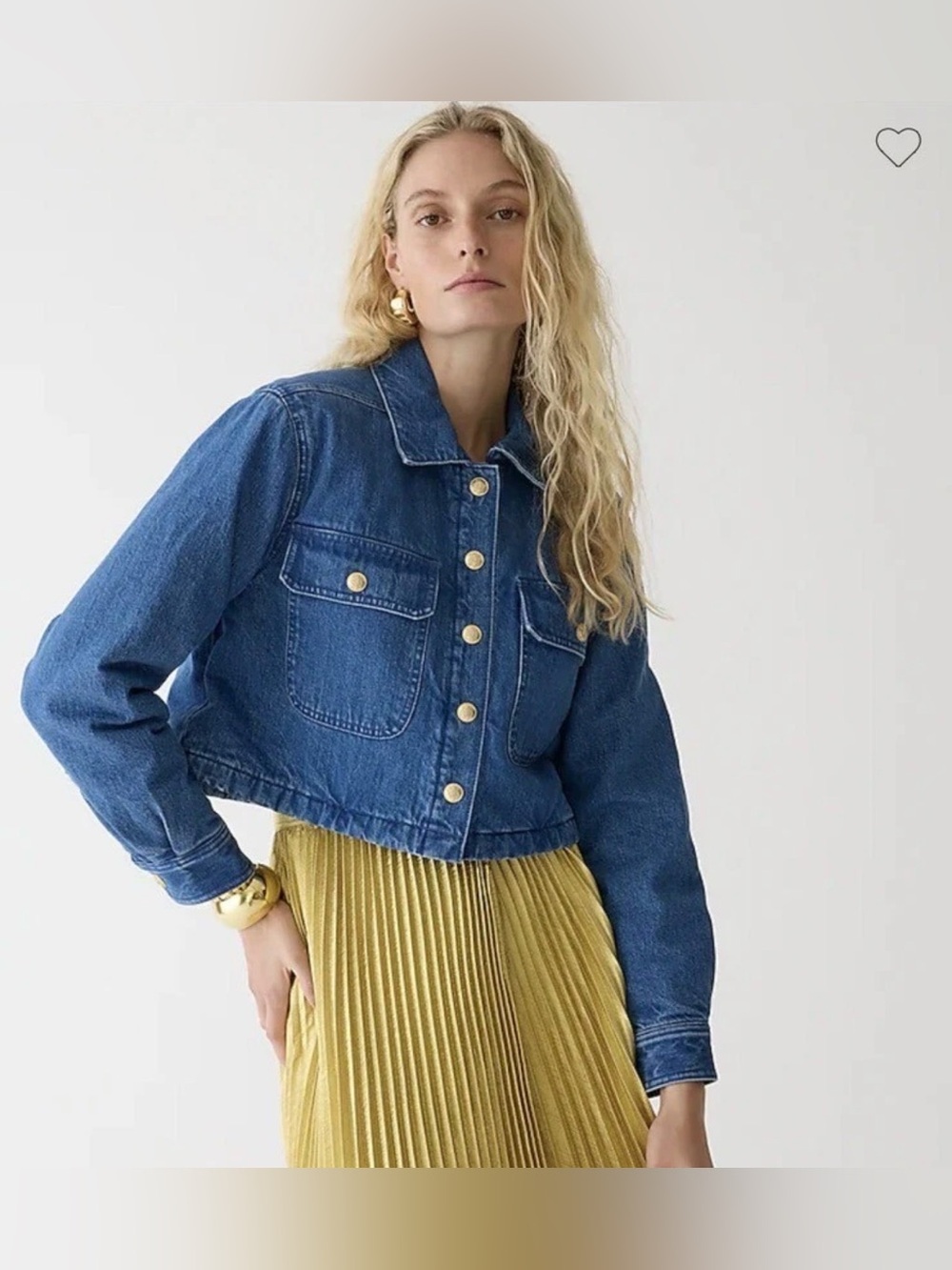 J.Crew Cropped Quilted Denim Puffer Jacket Boxy Utility Blue Medium